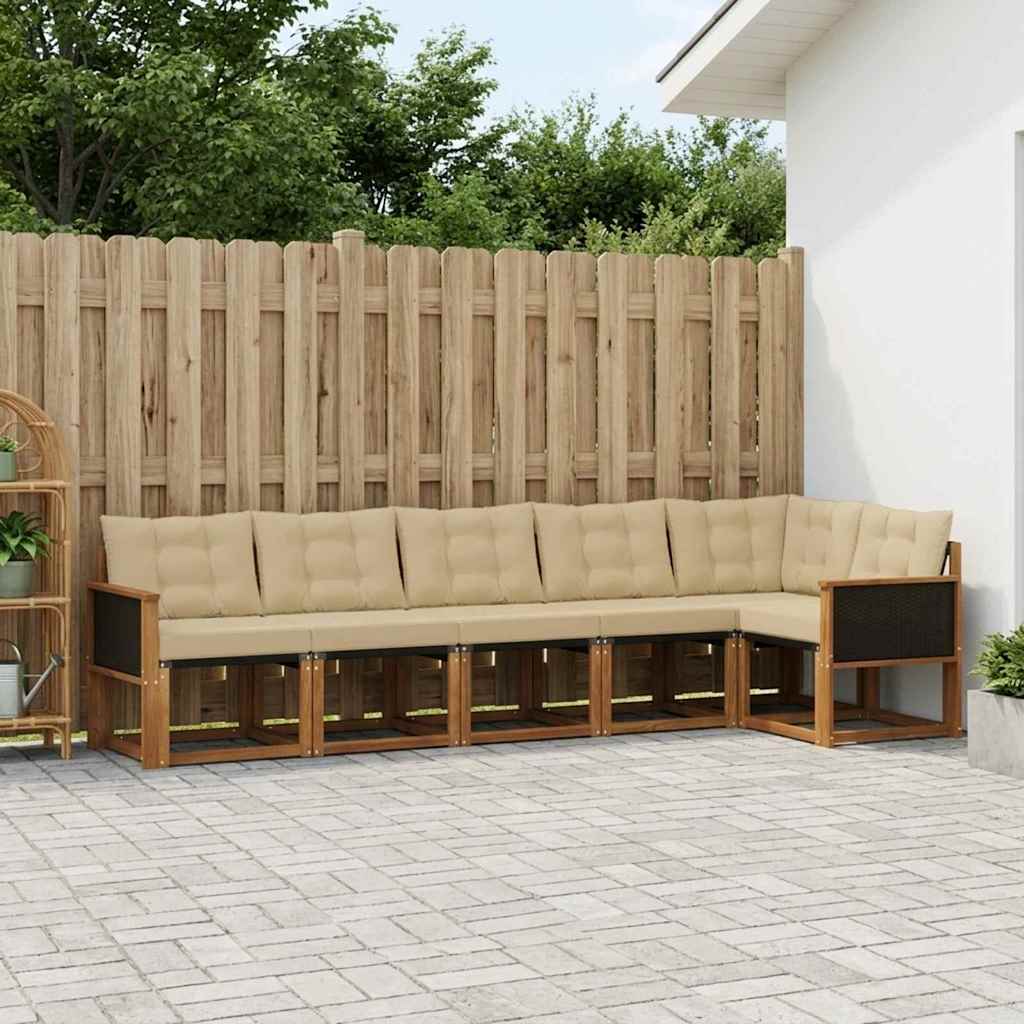 vidaXL Σειρά Καναπέ Εξωτερικού με μαξιλάρι 6 pcs Φυσικό και Μπεζ