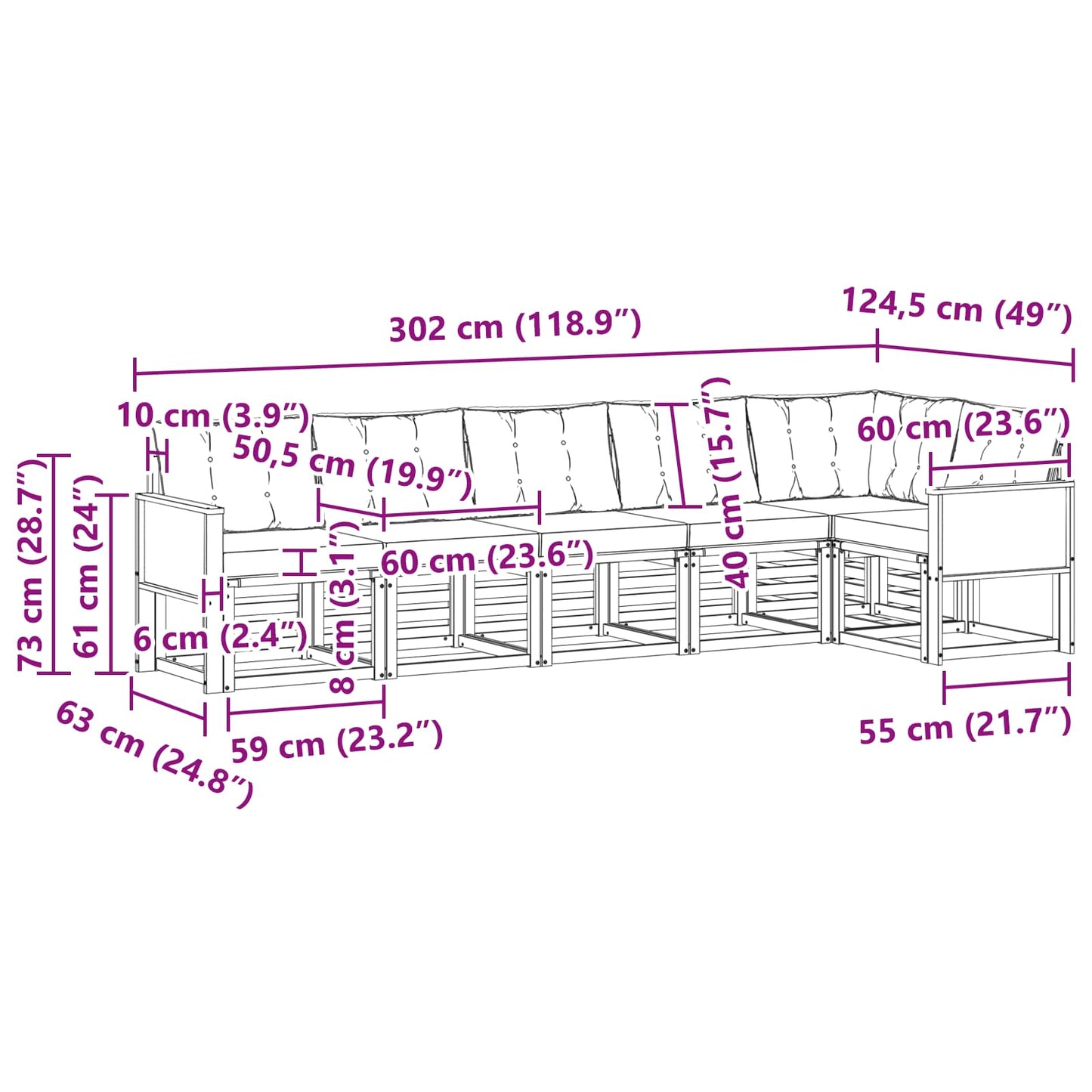 vidaXL Σειρά Καναπέ Εξωτερικού με μαξιλάρι 6 pcs Φυσικό και Μπεζ