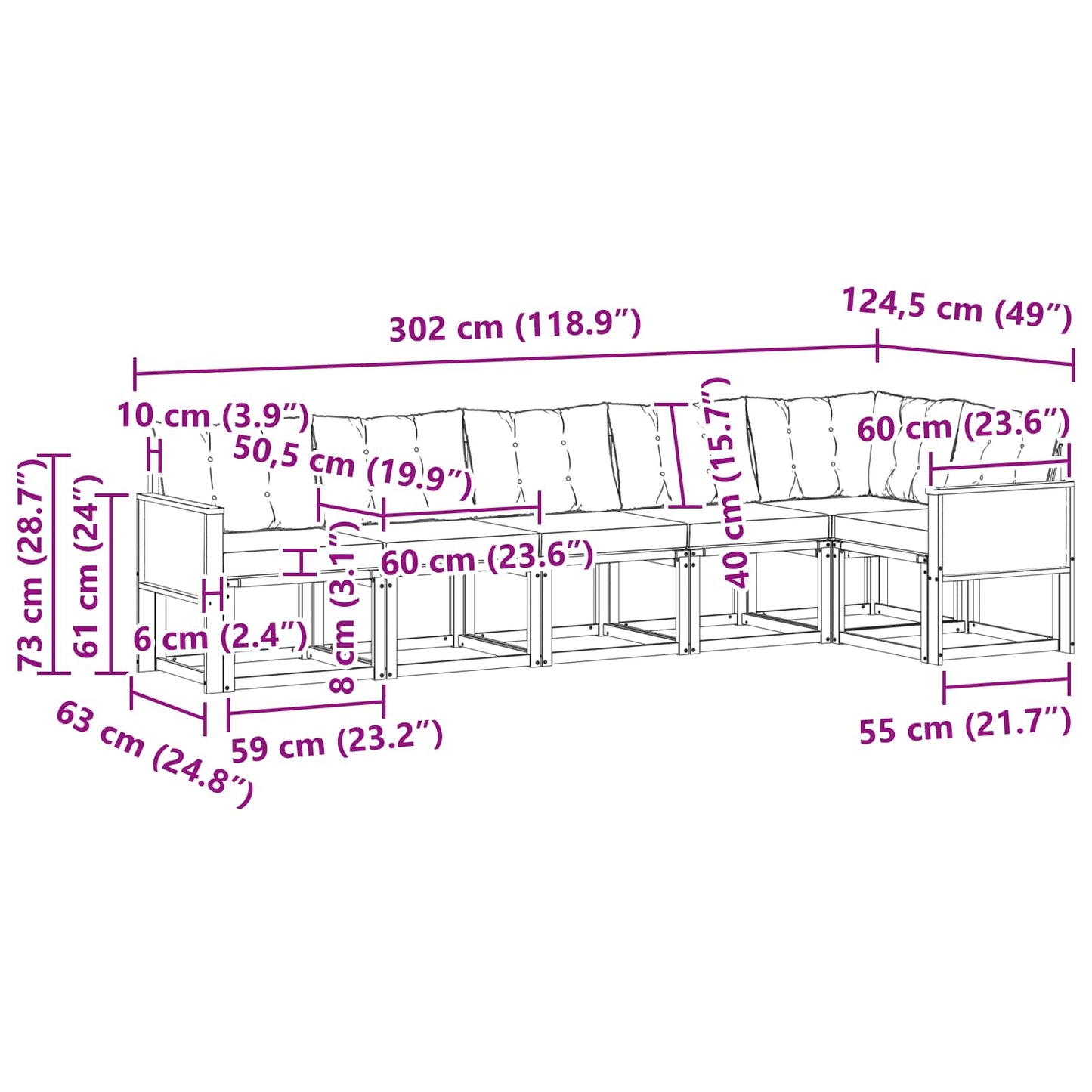 vidaXL Σειρά Καναπέ Εξωτερικού με μαξιλάρι 6 pcs Φυσικό και Μπεζ