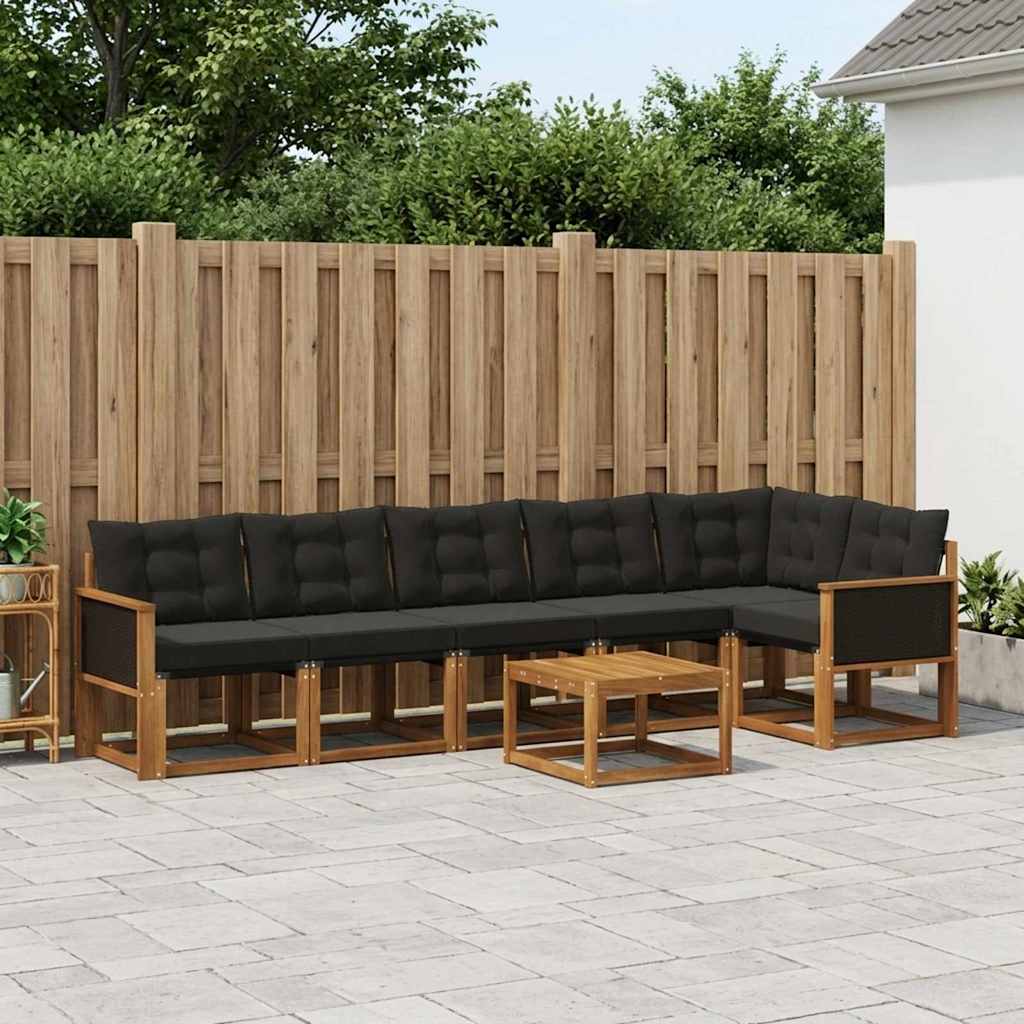 vidaXL Σειρά Καναπέ Εξωτερικού με μαξιλάρι 7 pcs Φυσικό και Μαύρο