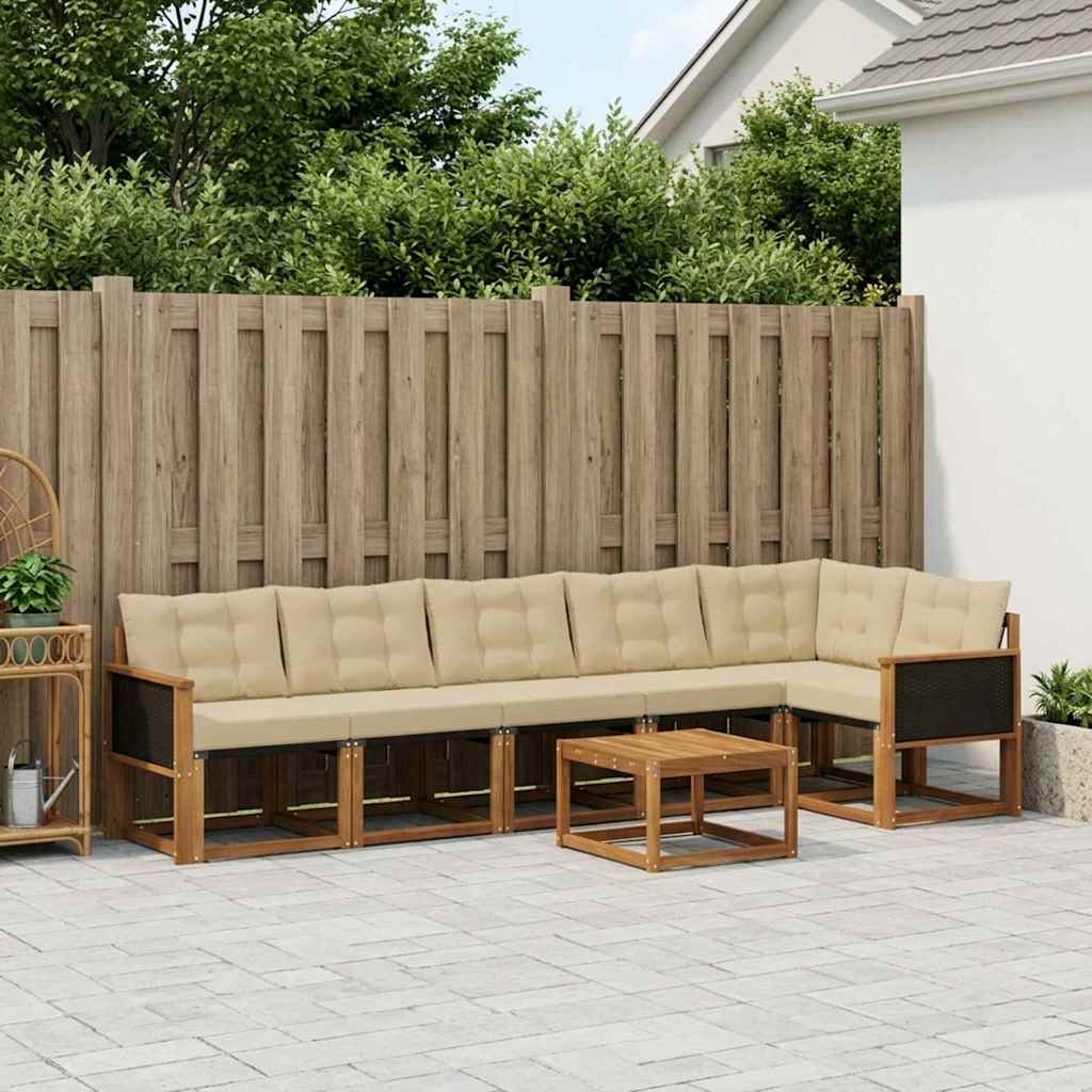 vidaXL Σειρά Καναπέ Εξωτερικού με μαξιλάρι 7 pcs Φυσικό και Μπεζ