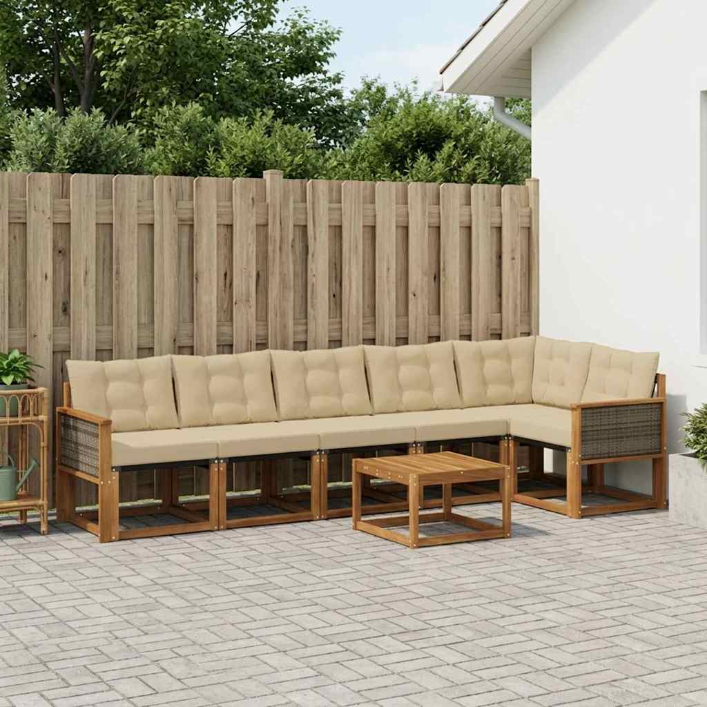 vidaXL Σειρά Καναπέ Εξωτερικού με μαξιλάρι 7 pcs Φυσικό και Μπεζ