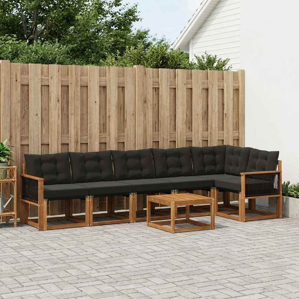 vidaXL Σειρά Καναπέ Εξωτερικού με μαξιλάρι 7 pcs Φυσικό και Μαύρο