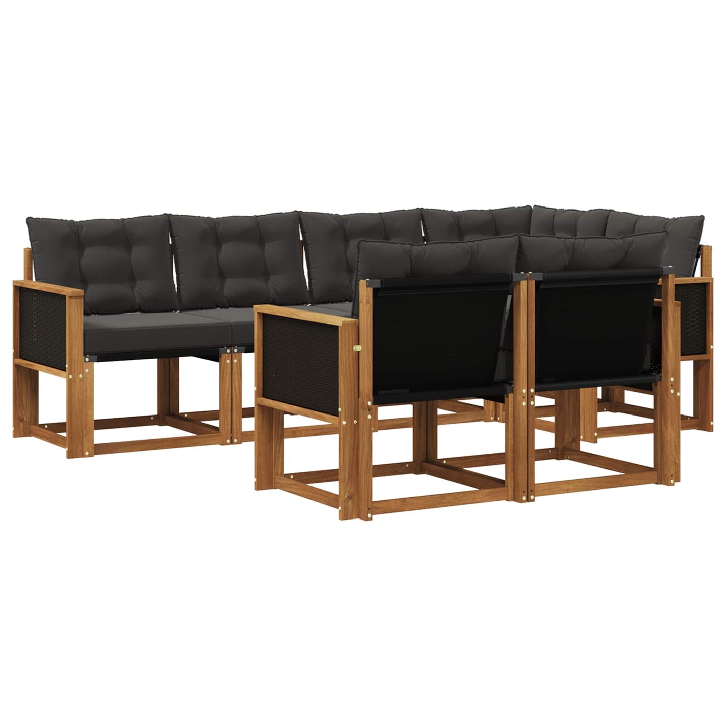 vidaXL Σειρά Καναπέ Εξωτερικού με μαξιλάρι 7 pcs Φυσικό και Μαύρο