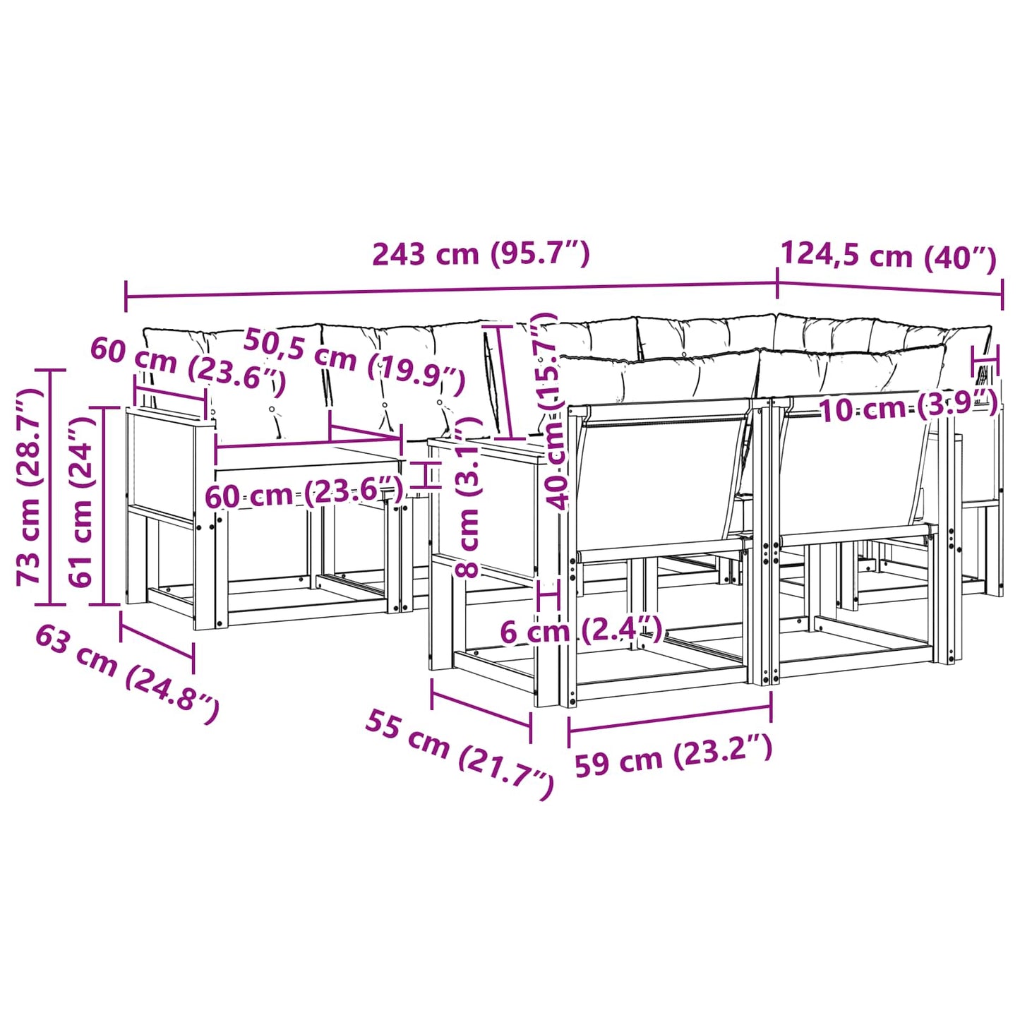 vidaXL Σειρά Καναπέ Εξωτερικού 7 pcs Φυσικό και Ανοιχτό Γκρι