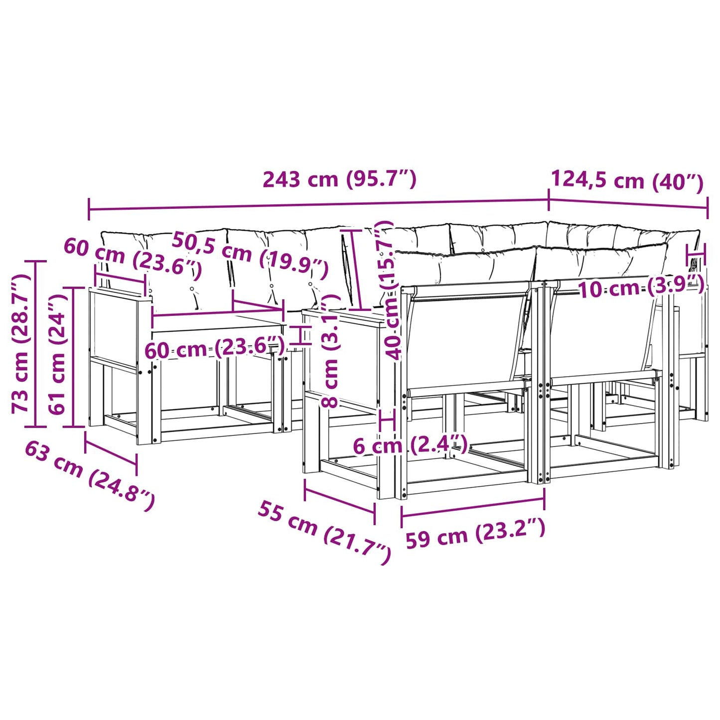 vidaXL Σειρά Καναπέ Εξωτερικού με μαξιλάρι 7 pcs Φυσικό και Κρέμα