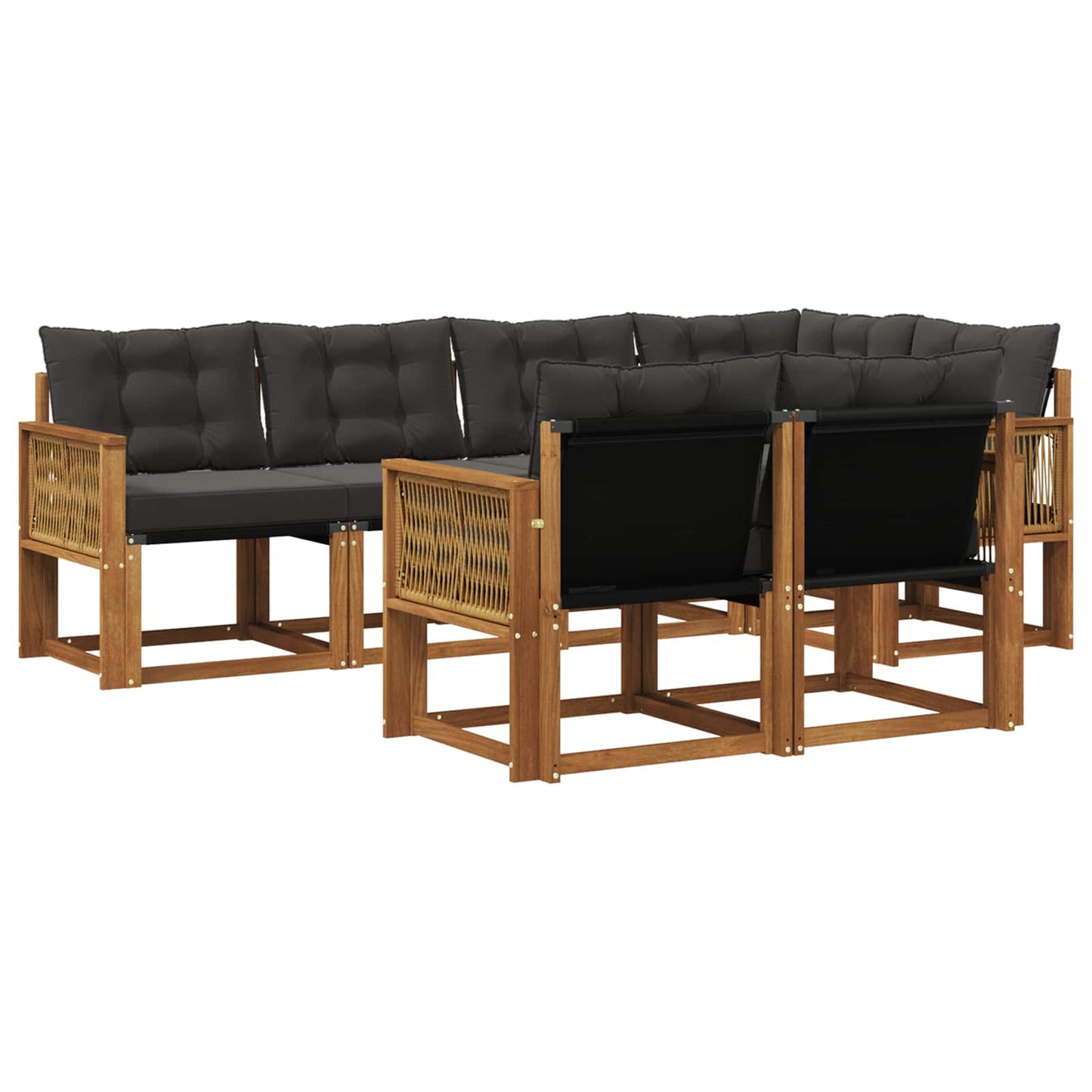 vidaXL Σειρά Καναπέ Εξωτερικού με μαξιλάρι 7 pcs Φυσικό και Μαύρο