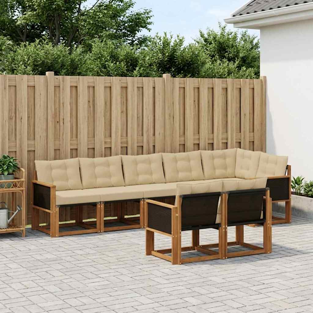 vidaXL Σειρά Καναπέ Εξωτερικού με μαξιλάρι 8 pcs Φυσικό και Μπεζ