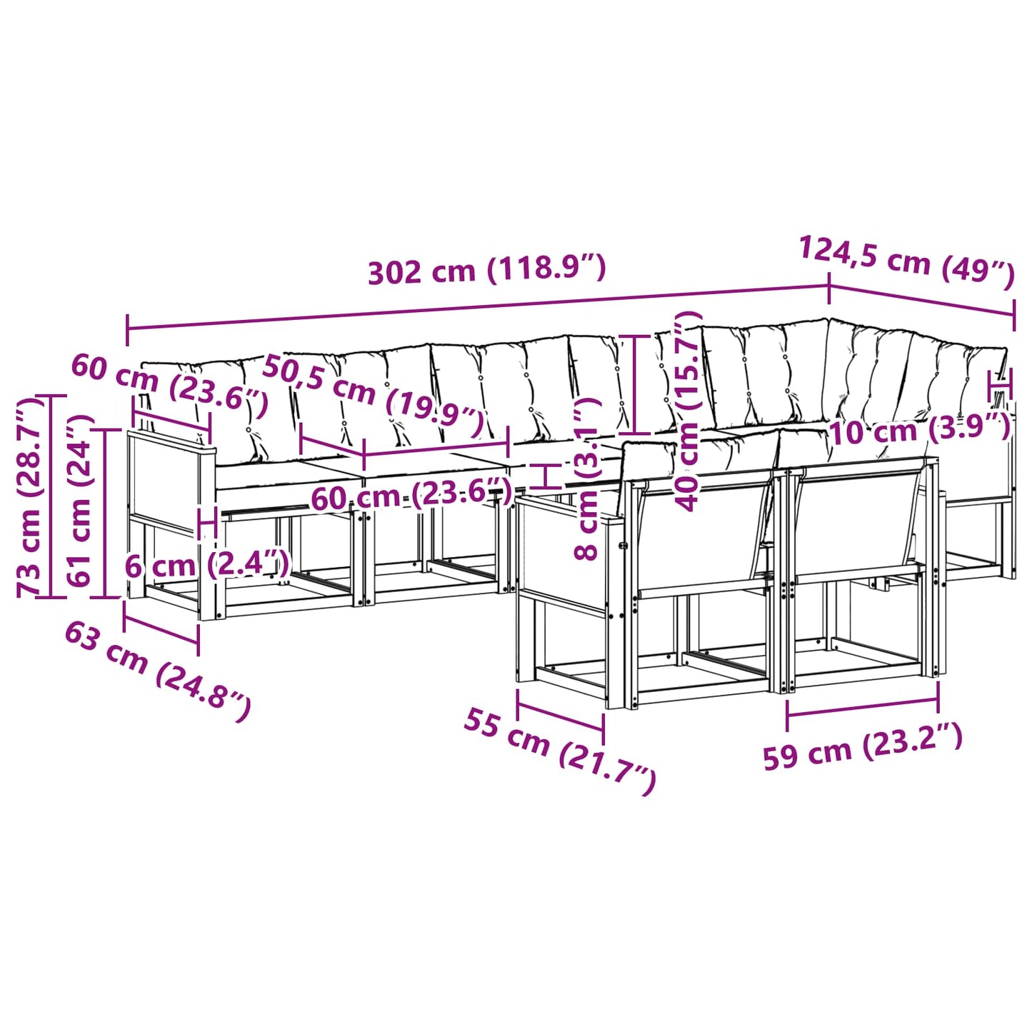 vidaXL Σειρά Καναπέ Εξωτερικού 8 pcs Φυσικό και Ανοιχτό Γκρι