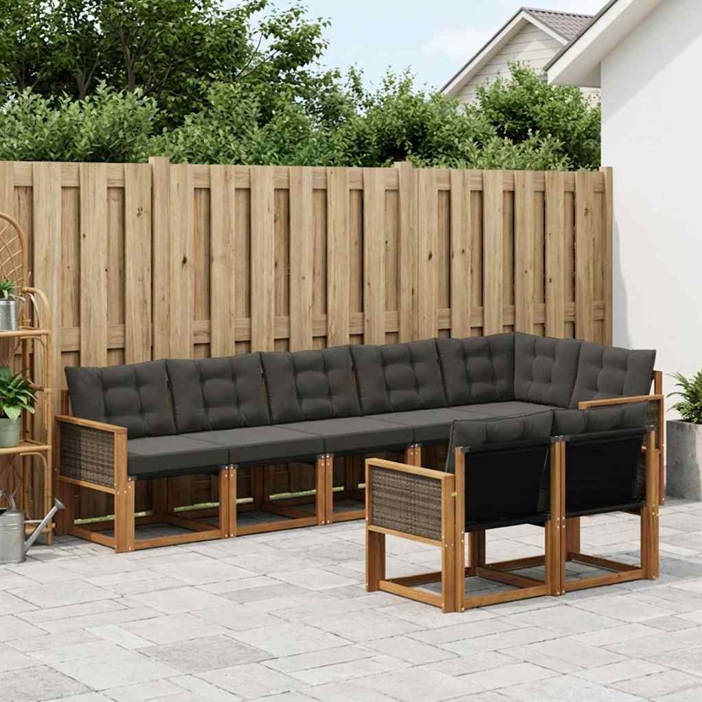 vidaXL Σειρά Καναπέ Εξωτερικού με μαξιλάρι 8 pcs Φυσικό και Μαύρο