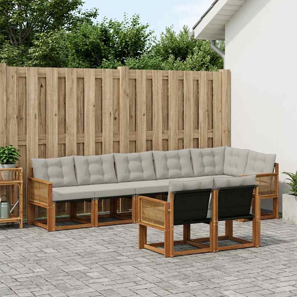 vidaXL Σειρά Καναπέ Εξωτερικού 8 pcs Φυσικό και Ανοιχτό Γκρι