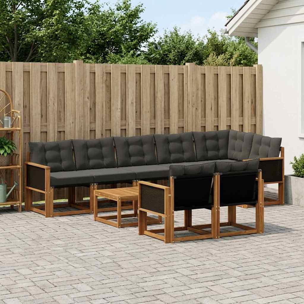 vidaXL Σειρά Καναπέ Εξωτερικού με μαξιλάρι 9 pcs Φυσικό και Μαύρο