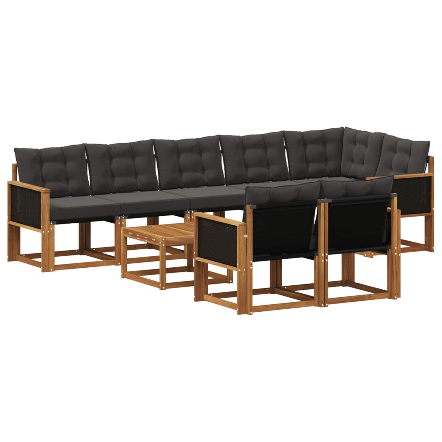 vidaXL Σειρά Καναπέ Εξωτερικού με μαξιλάρι 9 pcs Φυσικό και Μαύρο
