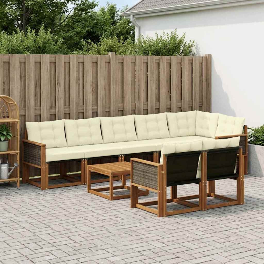 vidaXL Σειρά Καναπέ Εξωτερικού με μαξιλάρι 9 pcs Φυσικό και Κρέμα