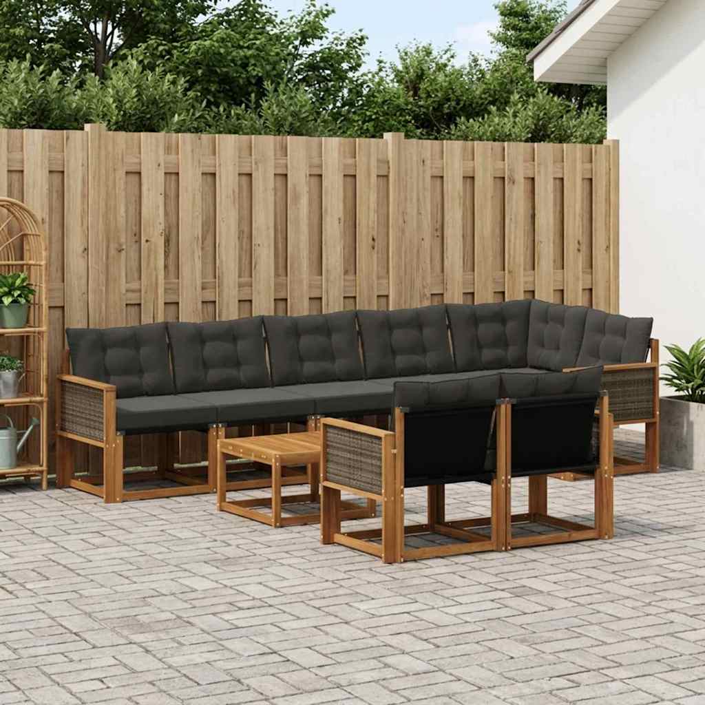 vidaXL Σειρά Καναπέ Εξωτερικού με μαξιλάρι 9 pcs Φυσικό και Μαύρο