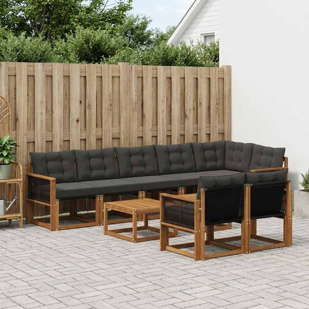 vidaXL Σειρά Καναπέ Εξωτερικού με μαξιλάρι 9 pcs Φυσικό και Μαύρο
