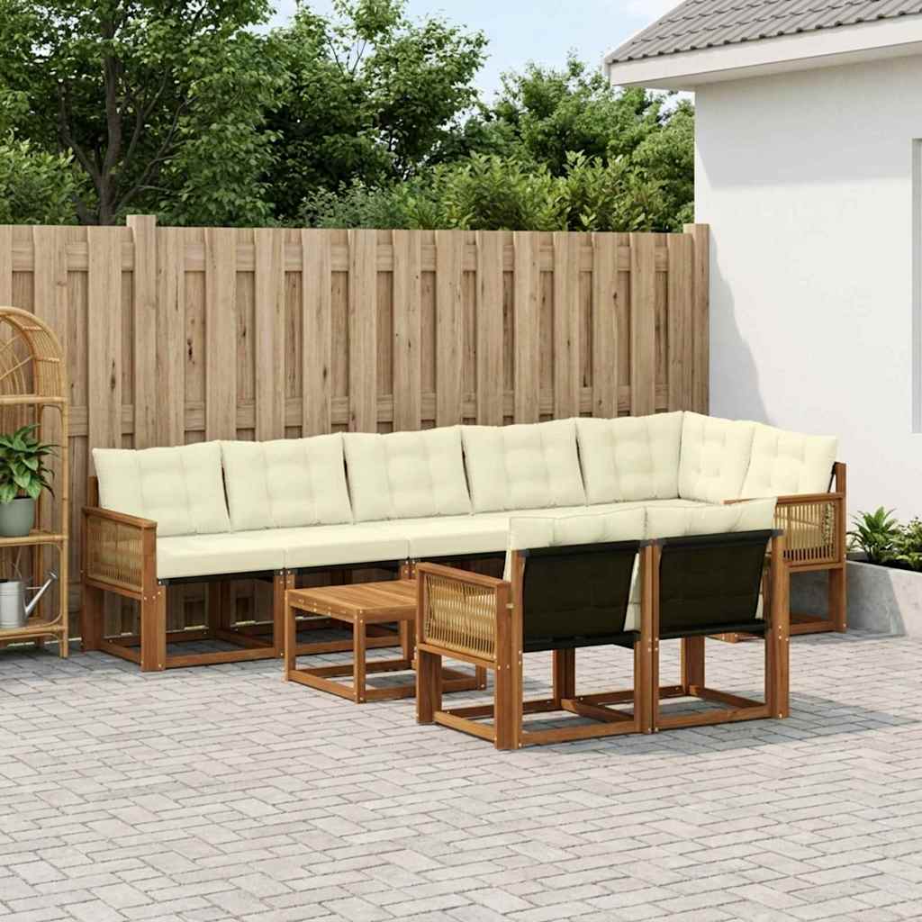 vidaXL Σειρά Καναπέ Εξωτερικού με μαξιλάρι 9 pcs Φυσικό και Κρέμα
