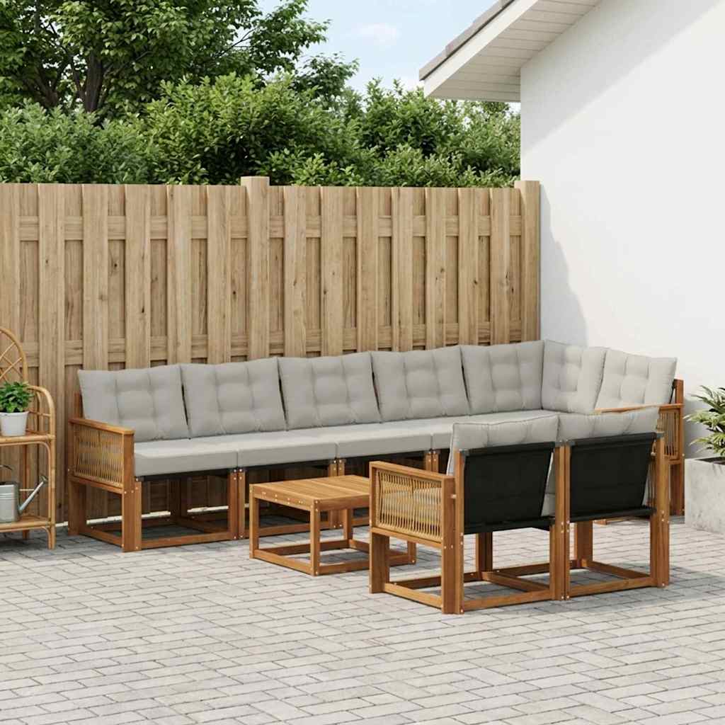 vidaXL Σειρά Καναπέ Εξωτερικού 9 pcs Φυσικό και Ανοιχτό Γκρι