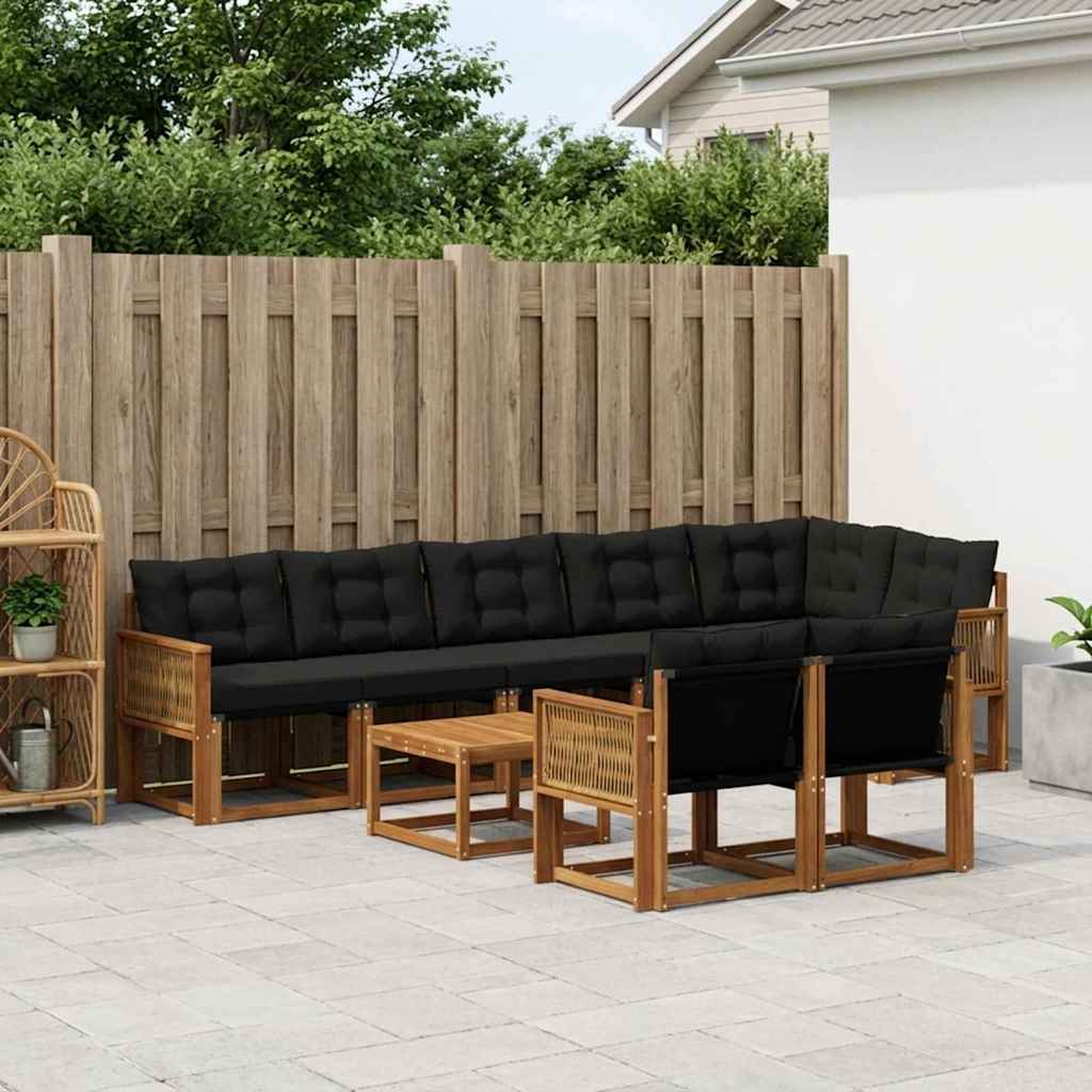 vidaXL Σειρά Καναπέ Εξωτερικού με μαξιλάρι 9 pcs Φυσικό και Μαύρο