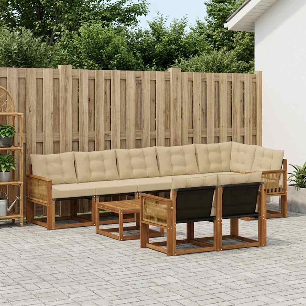 vidaXL Σειρά Καναπέ Εξωτερικού με μαξιλάρι 9 pcs Φυσικό και Μπεζ