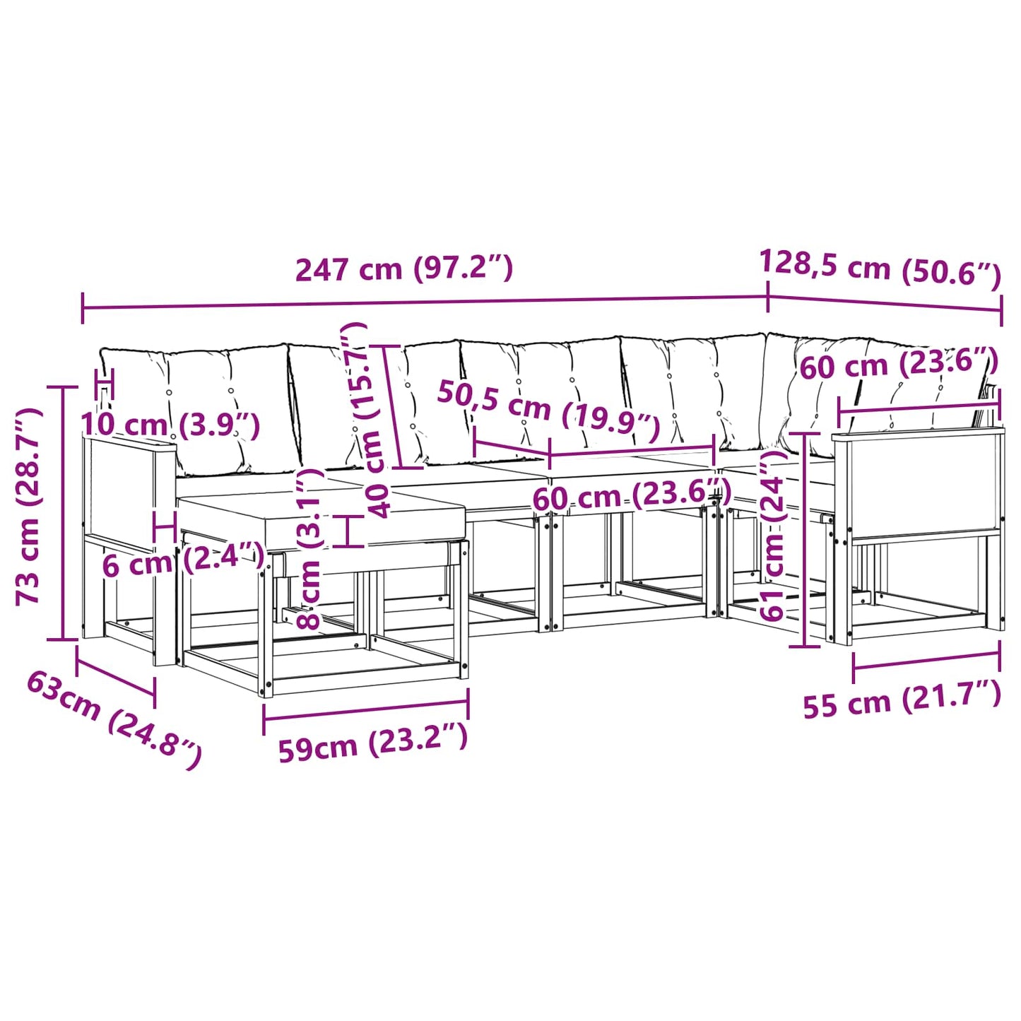 vidaXL Σειρά Καναπέ Εξωτερικού με μαξιλάρι 6 pcs Φυσικό και Μαύρο