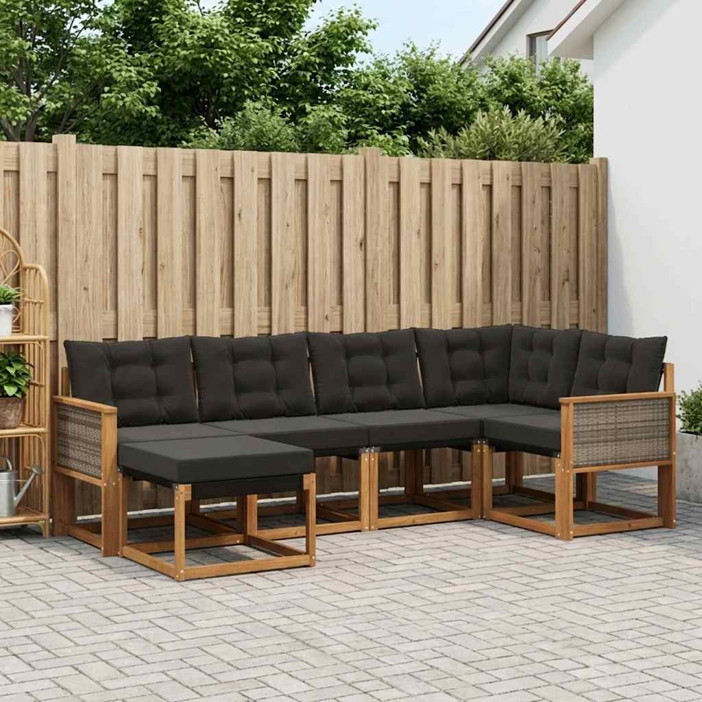 vidaXL Σειρά Καναπέ Εξωτερικού με μαξιλάρι 6 pcs Φυσικό και Μαύρο