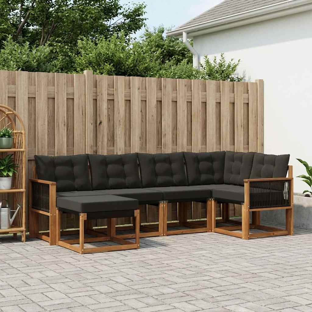 vidaXL Σειρά Καναπέ Εξωτερικού με μαξιλάρι 6 pcs Φυσικό και Μαύρο