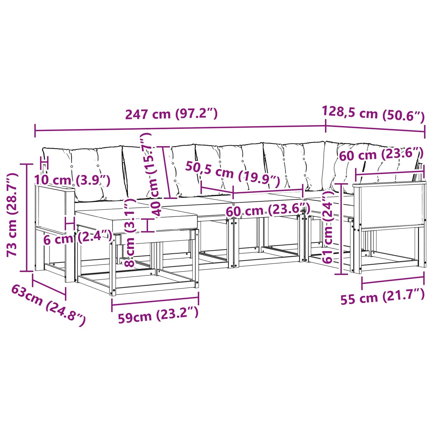 vidaXL Σειρά Καναπέ Εξωτερικού με μαξιλάρι 6 pcs Φυσικό και Μαύρο