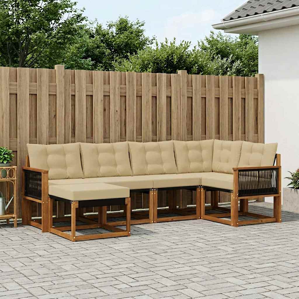 vidaXL Σειρά Καναπέ Εξωτερικού με μαξιλάρι 6 pcs Φυσικό και Μπεζ