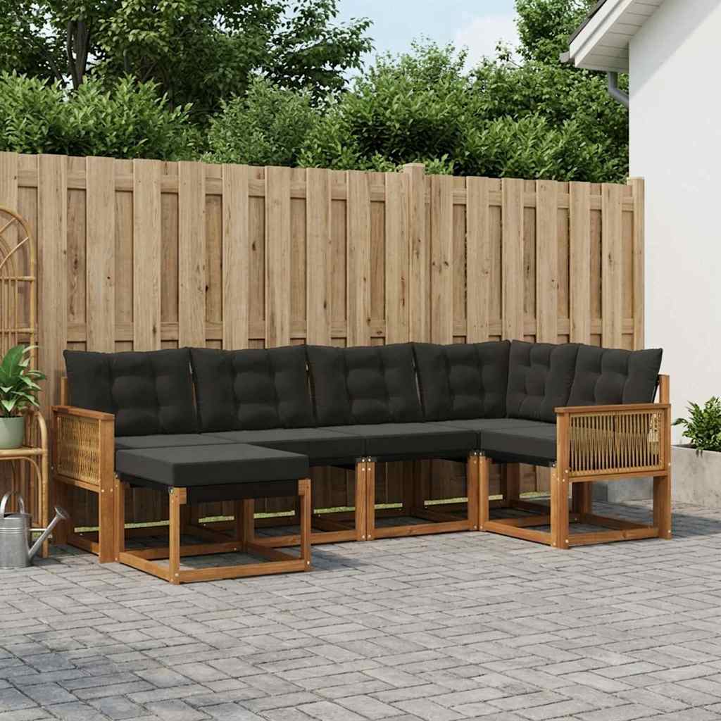 vidaXL Σειρά Καναπέ Εξωτερικού με μαξιλάρι 6 pcs Φυσικό και Μαύρο