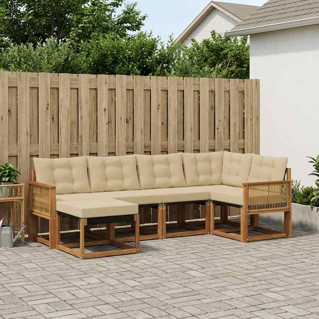 vidaXL Σειρά Καναπέ Εξωτερικού με μαξιλάρι 6 pcs Φυσικό και Μπεζ