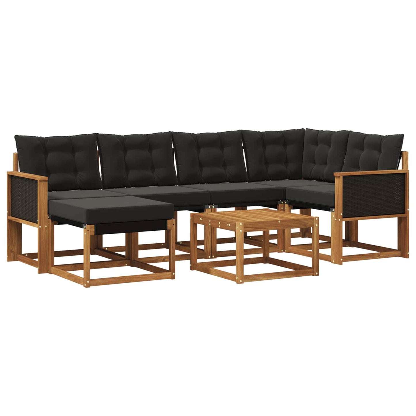 vidaXL Σειρά Καναπέ Εξωτερικού με μαξιλάρι 7 pcs Φυσικό και Μαύρο