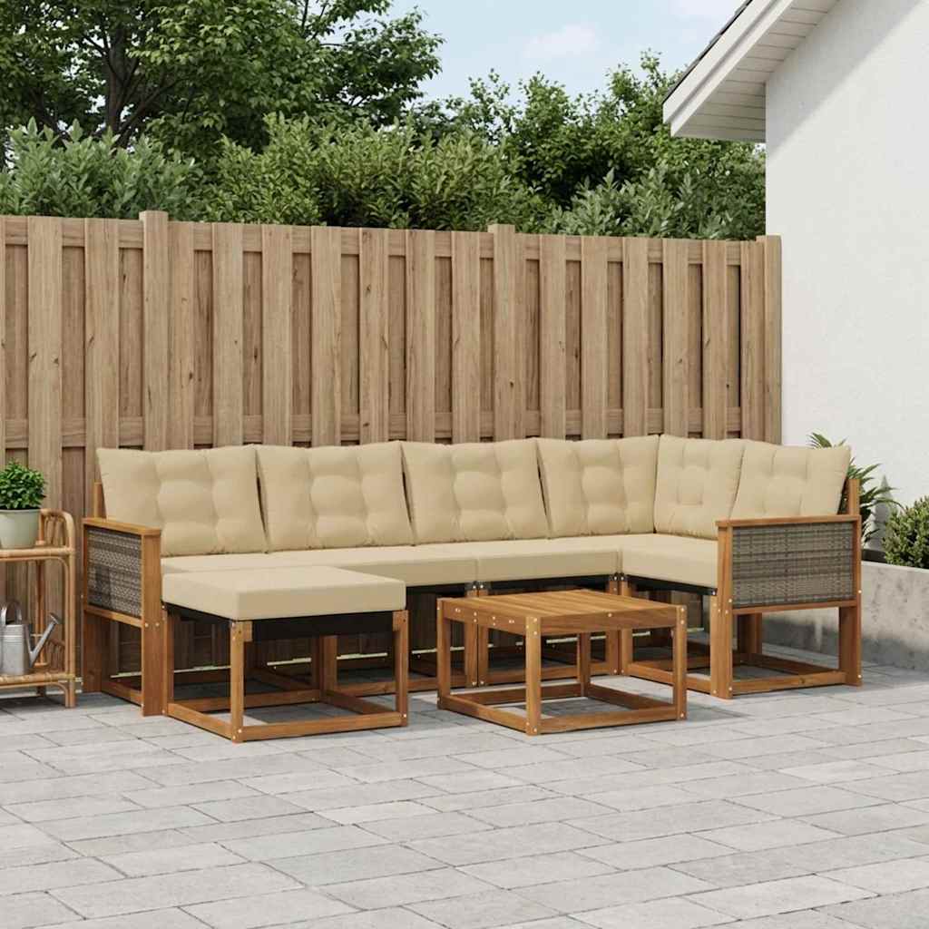 vidaXL Σειρά Καναπέ Εξωτερικού με μαξιλάρι 7 pcs Φυσικό και Μπεζ