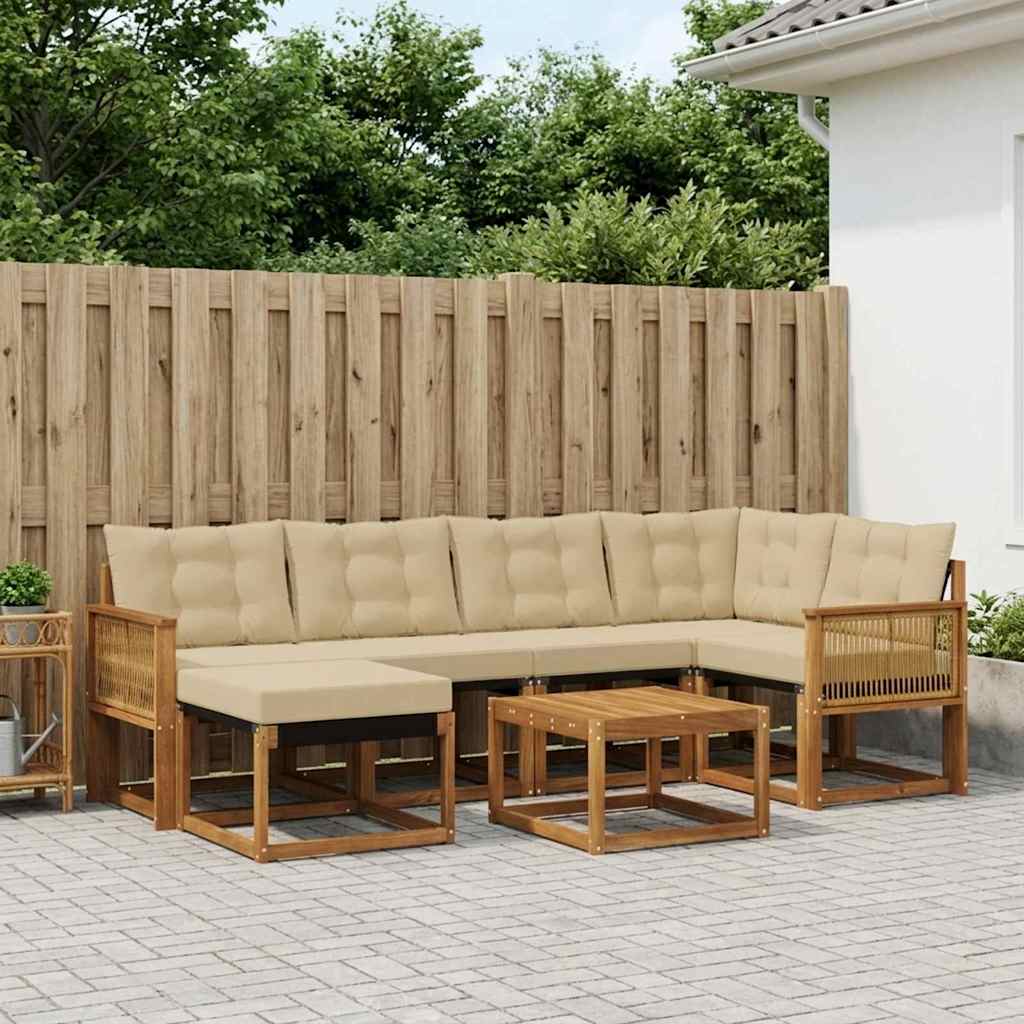 vidaXL Σειρά Καναπέ Εξωτερικού με μαξιλάρι 7 pcs Φυσικό και Μπεζ
