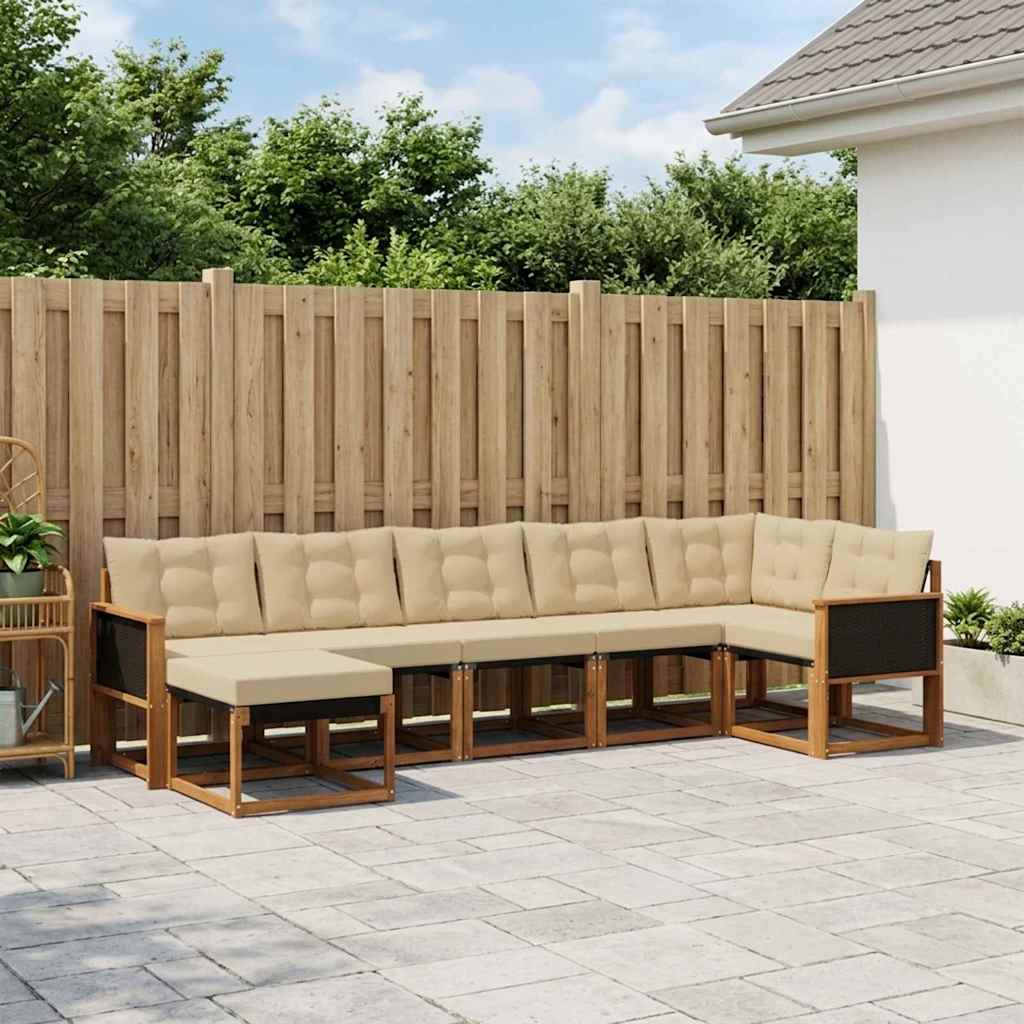 vidaXL Σειρά Καναπέ Εξωτερικού με μαξιλάρι 7 pcs Φυσικό και Μπεζ