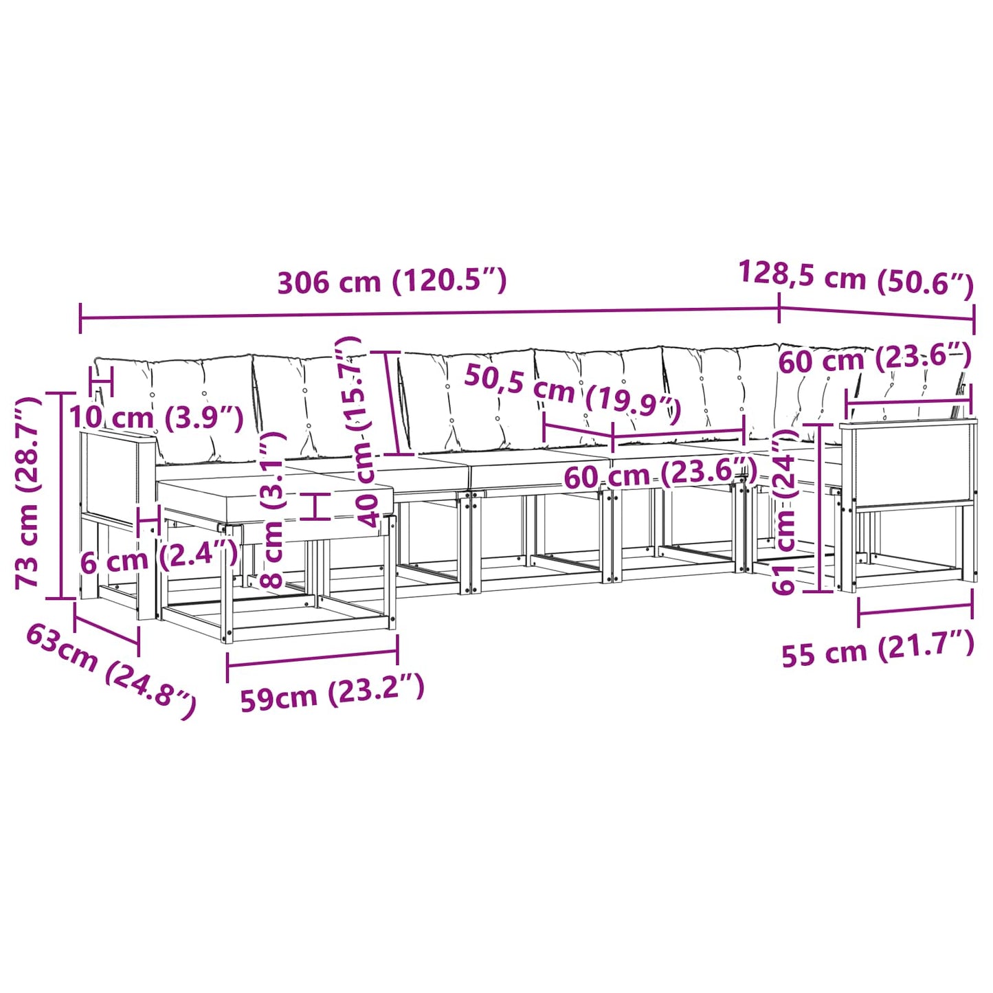 vidaXL Σειρά Καναπέ Εξωτερικού με μαξιλάρι 7 pcs Φυσικό και Μπεζ
