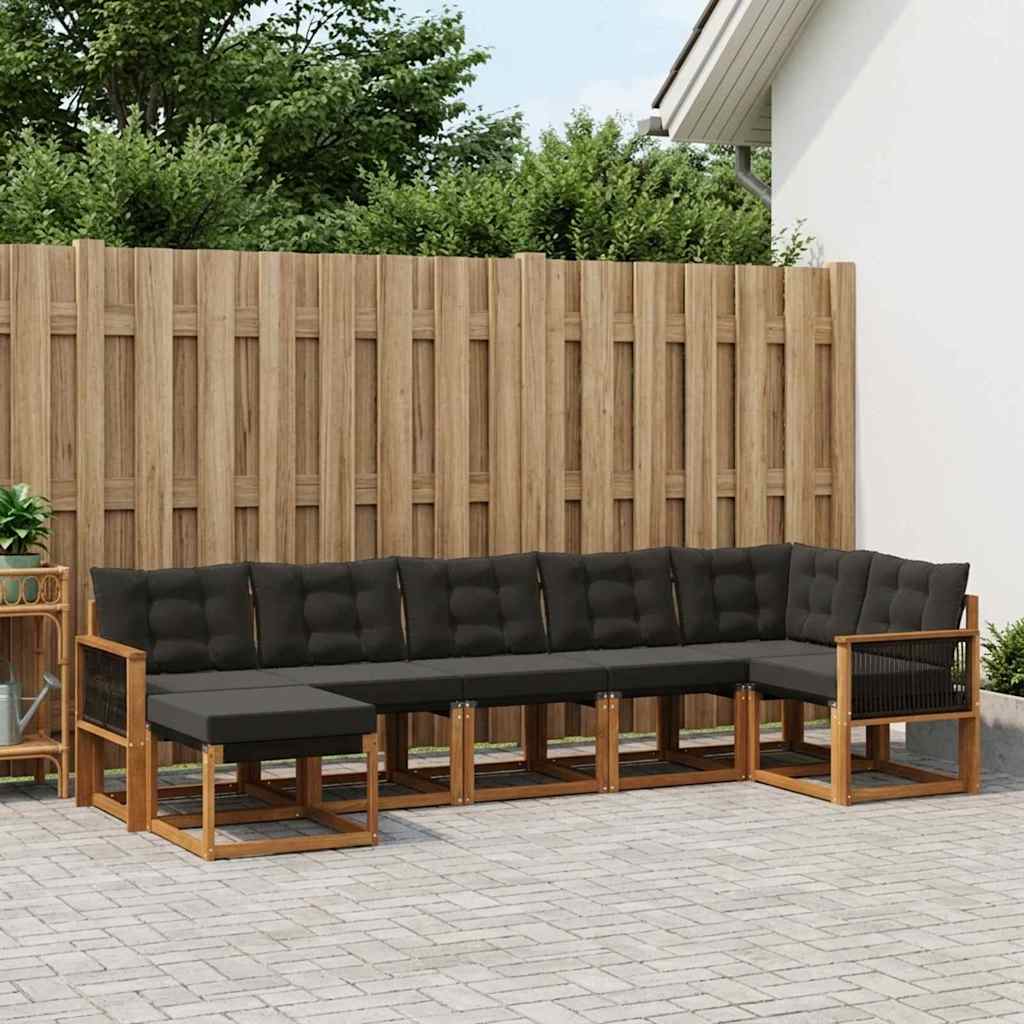 vidaXL Σειρά Καναπέ Εξωτερικού με μαξιλάρι 7 pcs Φυσικό και Μαύρο