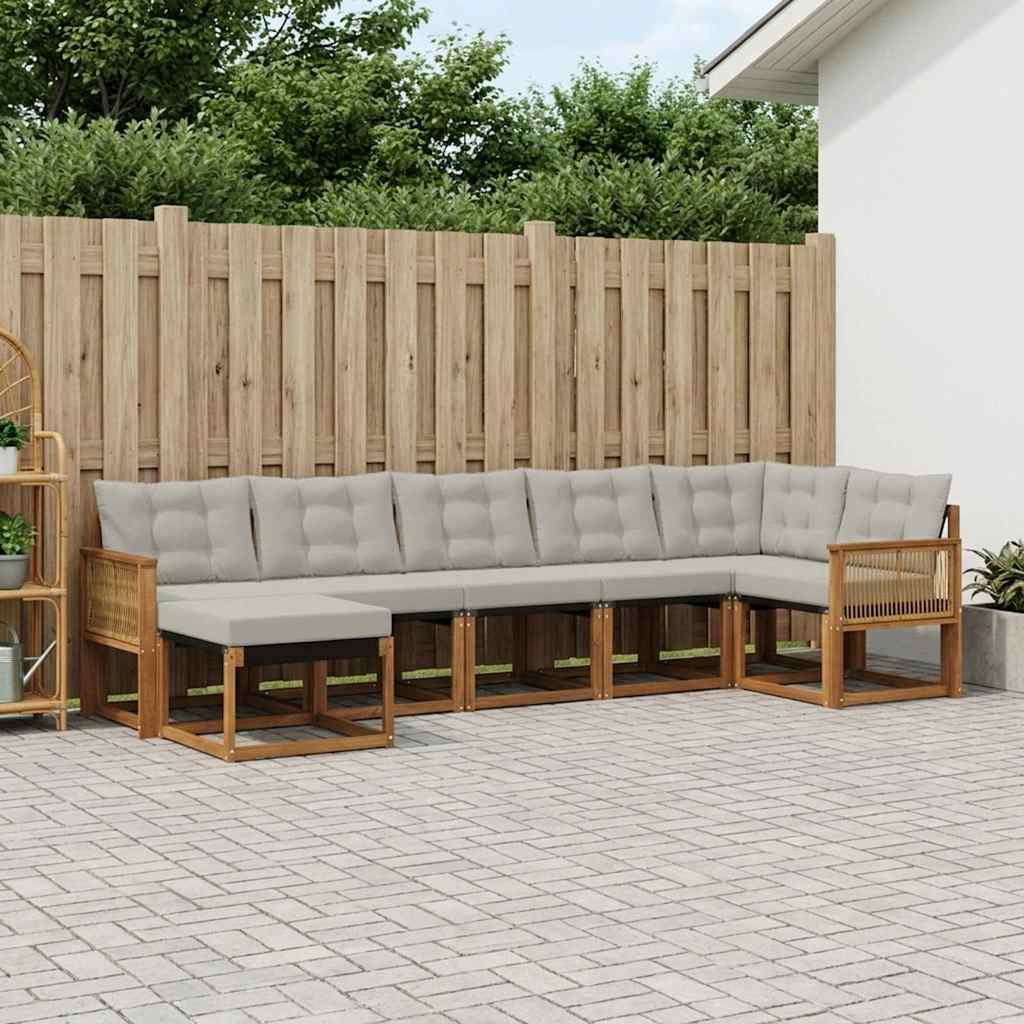 vidaXL Σειρά Καναπέ Εξωτερικού 7 pcs Φυσικό και Ανοιχτό Γκρι
