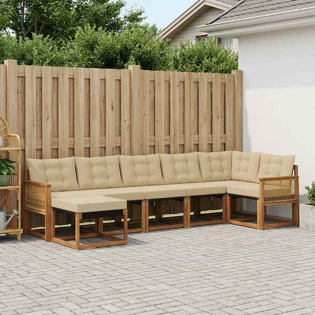 vidaXL Σειρά Καναπέ Εξωτερικού με μαξιλάρι 7 pcs Φυσικό και Μπεζ