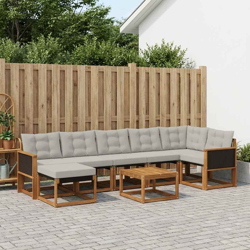 vidaXL Σειρά Καναπέ Εξωτερικού 8 pcs Φυσικό και Ανοιχτό Γκρι
