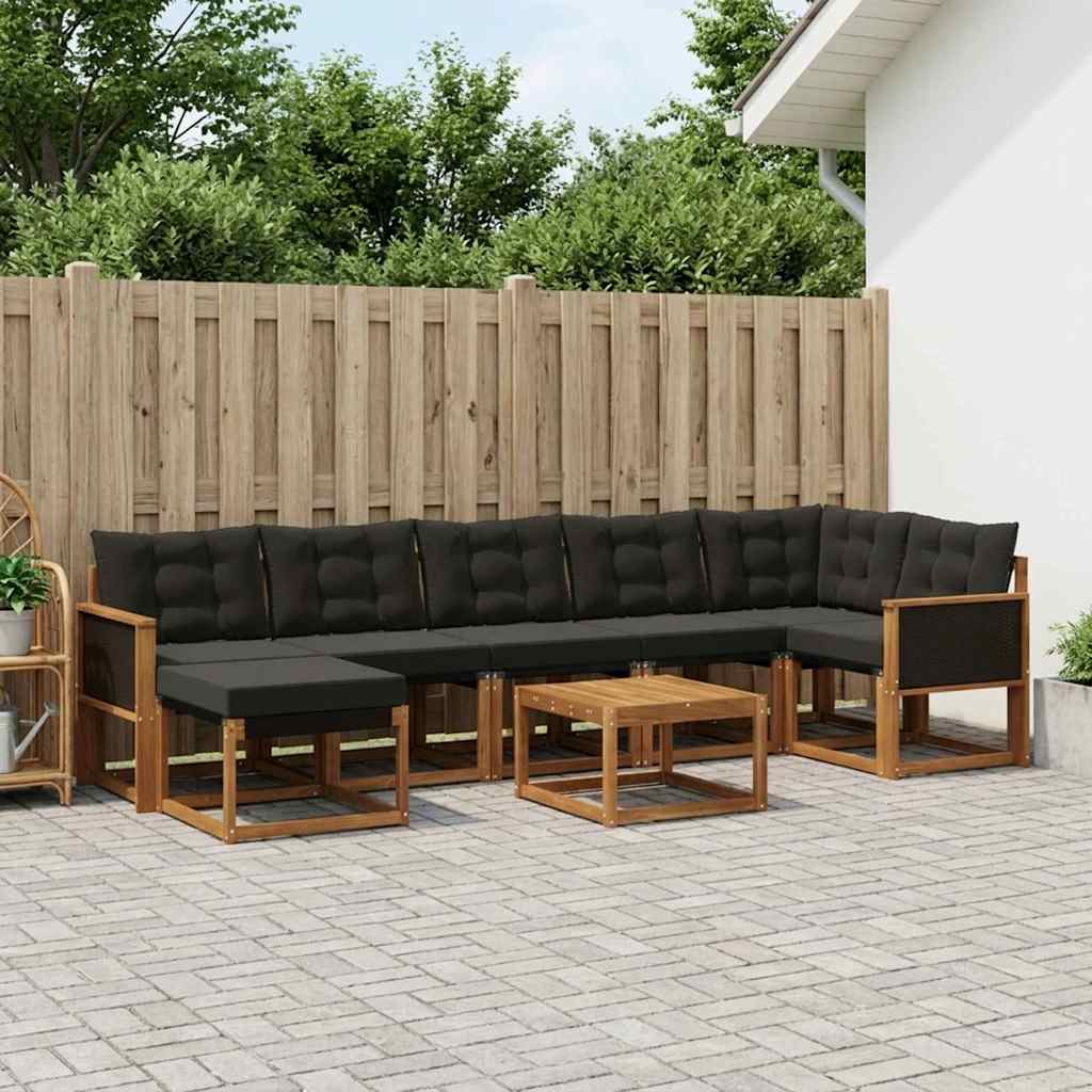 vidaXL Σειρά Καναπέ Εξωτερικού με μαξιλάρι 8 pcs Φυσικό και Μαύρο