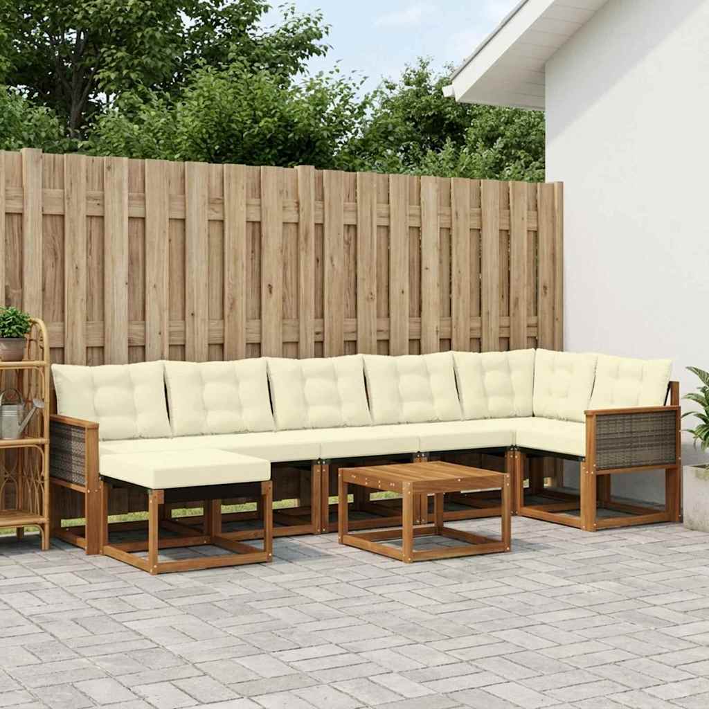 vidaXL Σειρά Καναπέ Εξωτερικού με μαξιλάρι 8 pcs Φυσικό και Κρέμα