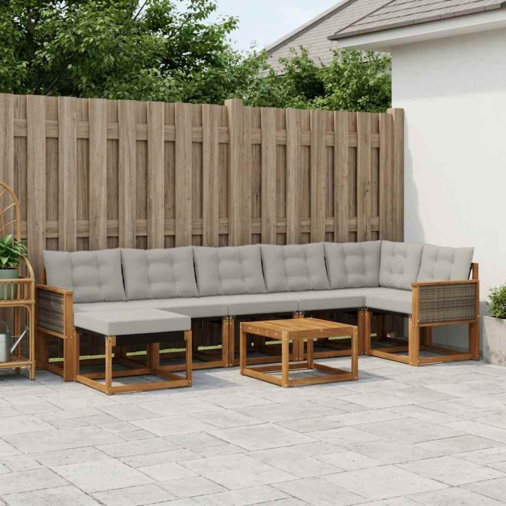 vidaXL Σειρά Καναπέ Εξωτερικού 8 pcs Φυσικό και Ανοιχτό Γκρι