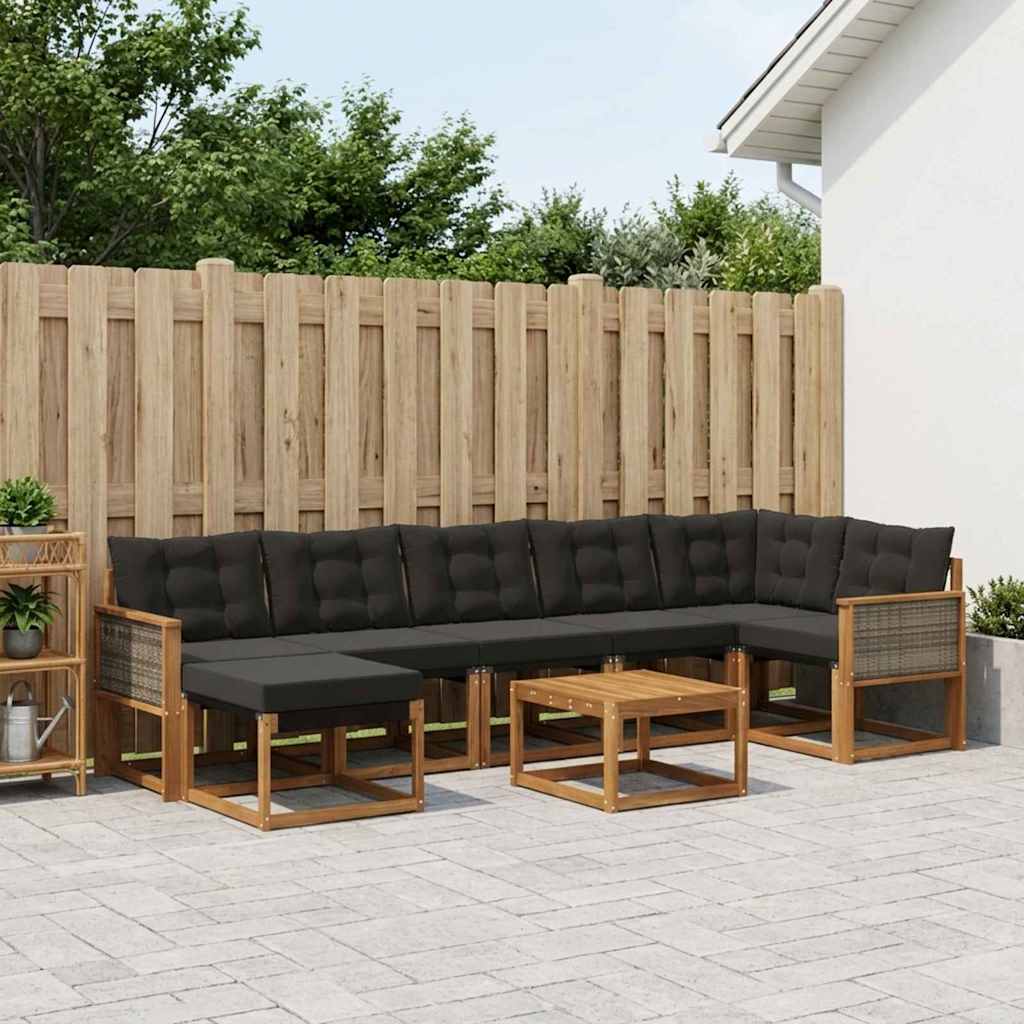 vidaXL Σειρά Καναπέ Εξωτερικού με μαξιλάρι 8 pcs Φυσικό και Μαύρο