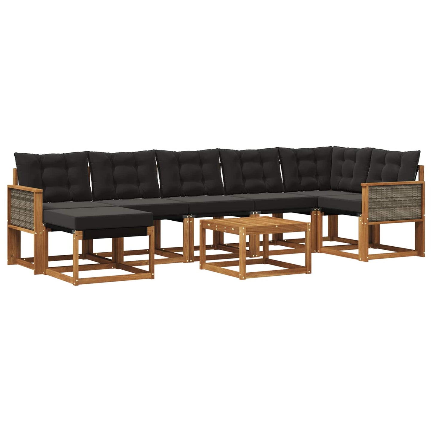 vidaXL Σειρά Καναπέ Εξωτερικού με μαξιλάρι 8 pcs Φυσικό και Μαύρο