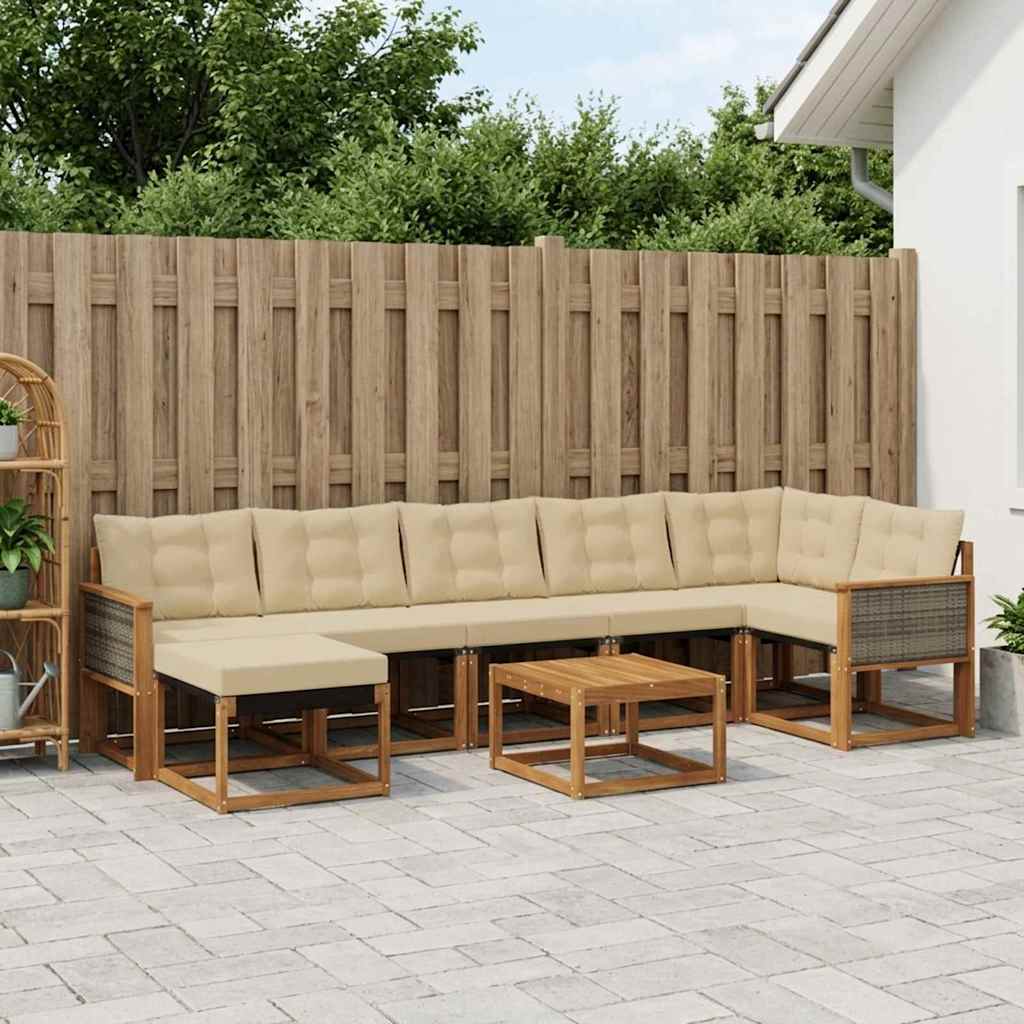 vidaXL Σειρά Καναπέ Εξωτερικού με μαξιλάρι 8 pcs Φυσικό και Μπεζ