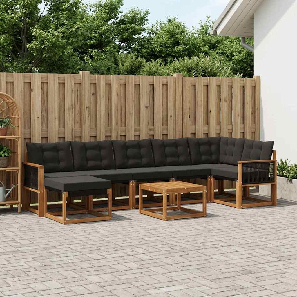 vidaXL Σειρά Καναπέ Εξωτερικού με μαξιλάρι 8 pcs Φυσικό και Μαύρο