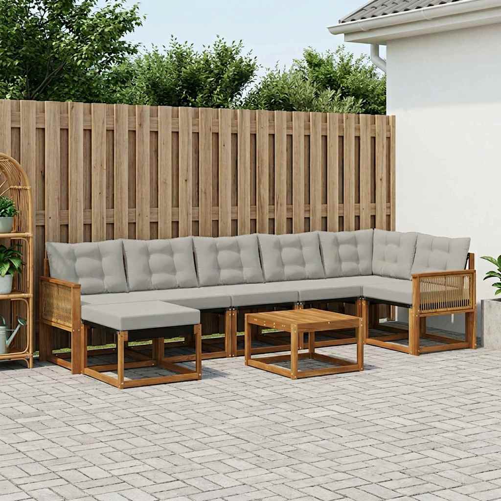 vidaXL Σειρά Καναπέ Εξωτερικού 8 pcs Φυσικό και Ανοιχτό Γκρι