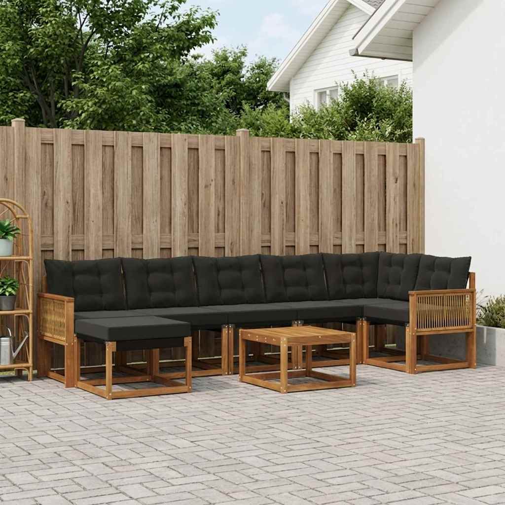 vidaXL Σειρά Καναπέ Εξωτερικού με μαξιλάρι 8 pcs Φυσικό και Μαύρο