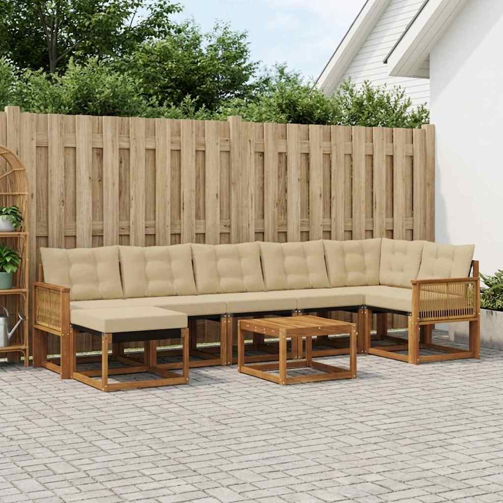 vidaXL Σειρά Καναπέ Εξωτερικού με μαξιλάρι 8 pcs Φυσικό και Μπεζ